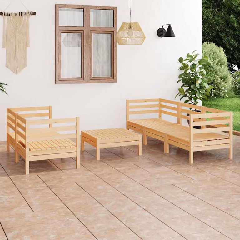 Set di divani da giardino vidaXL in legno massello di pino, 6 pezzi, marrone e beige