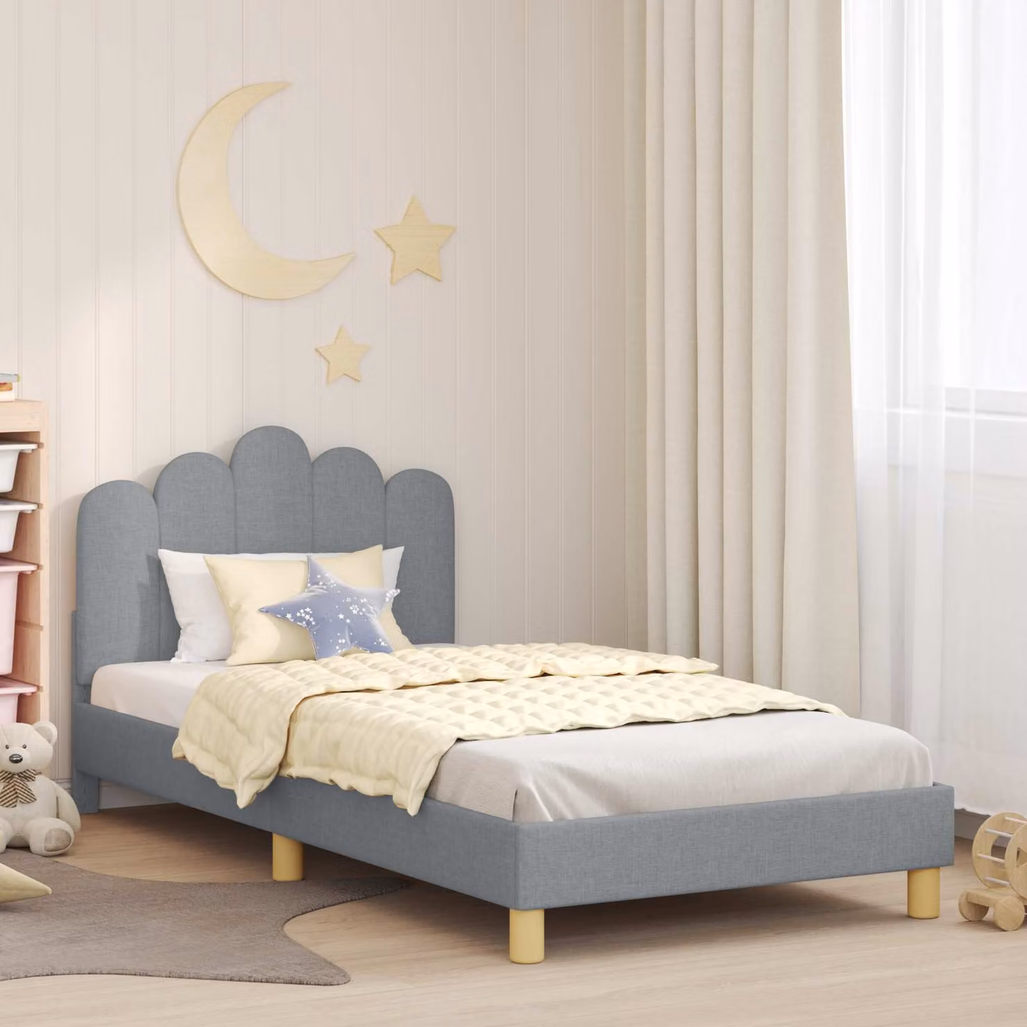 Struttura letto per bambini vidaXL con testata imbottita in tessuto, Grigio, L 80 x L 200 cm