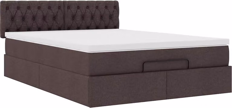 Pouf Letto con Materasso Marrone Scuro 140x190 cm in Tessuto
