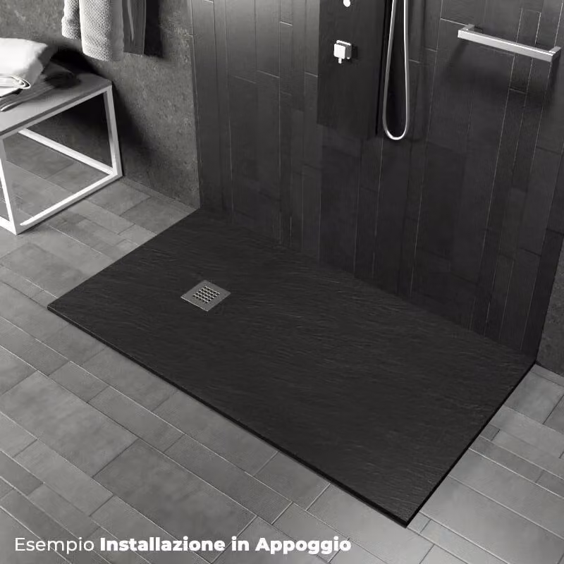 Piatto doccia rettangolare Pedrinelli Ardesia Stone in acrilico colore antracite L: 100 cm, P: 200 cm – 2
