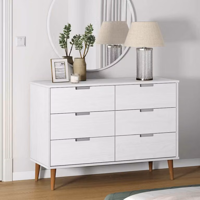 Cassettiera MOLDE vidaXL in legno massello di pino, Bianca, L 113 cm x P 40 cm x H 80 cm