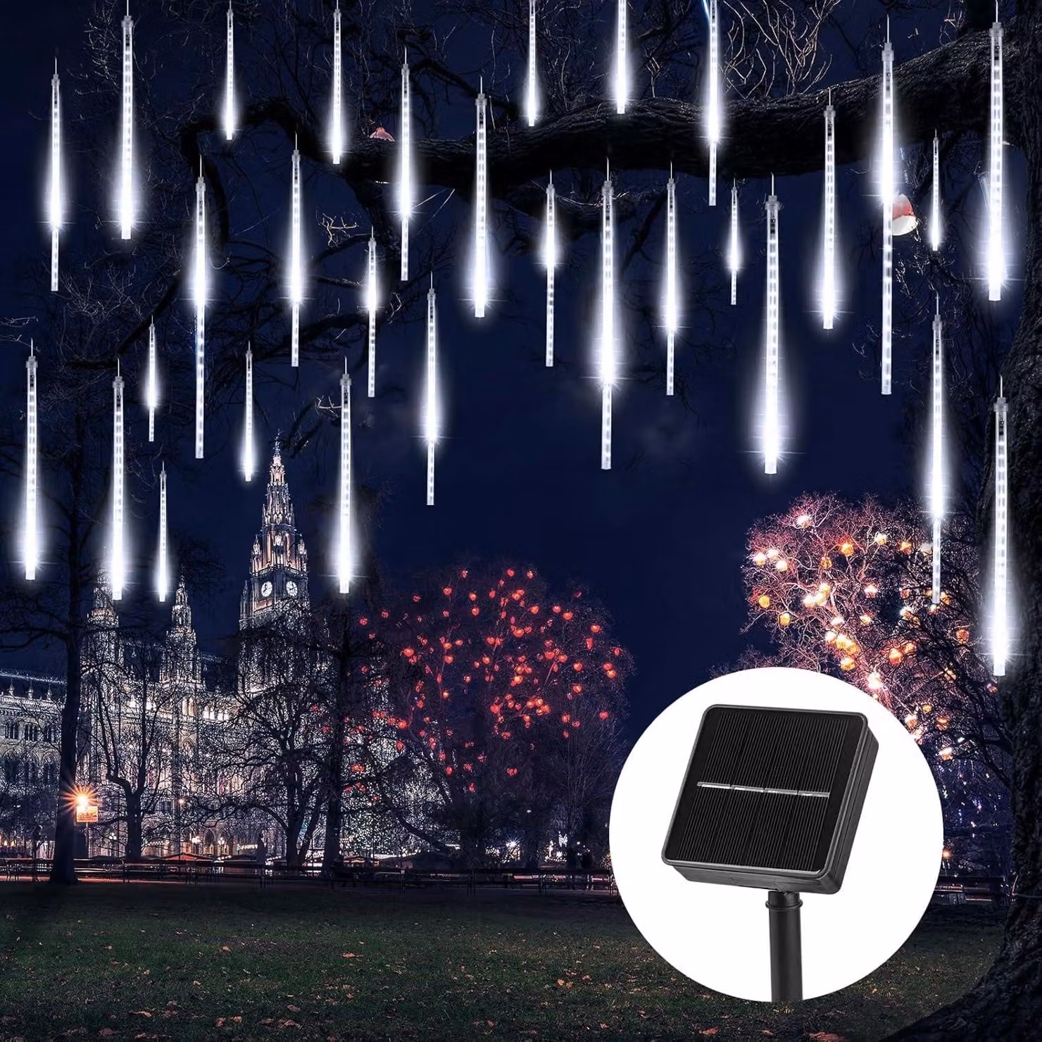 Catena luminosa solare con 240 LED, 8 tubi, grado di protezione IP65, adatta per uso esterno
