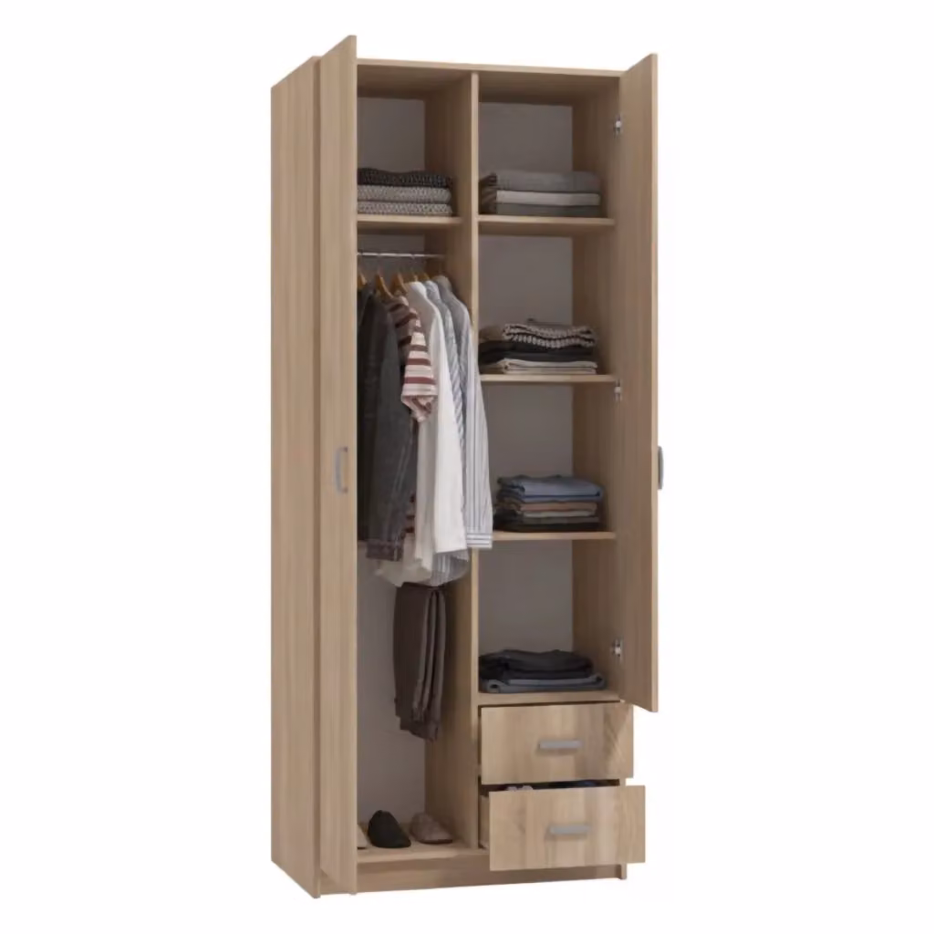 Armadio da camera da letto DMORA con ante a battente, appendiabiti e ripiani interni, colore marrone rovere e beige, L: 80 cm, H: 205 cm – 2