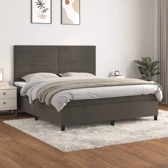 Letto Ibrido con Giroletto a Molle e Materasso vidaXL in Velluto Grigio e Bianco L/P: 160 x 200 cm – 1