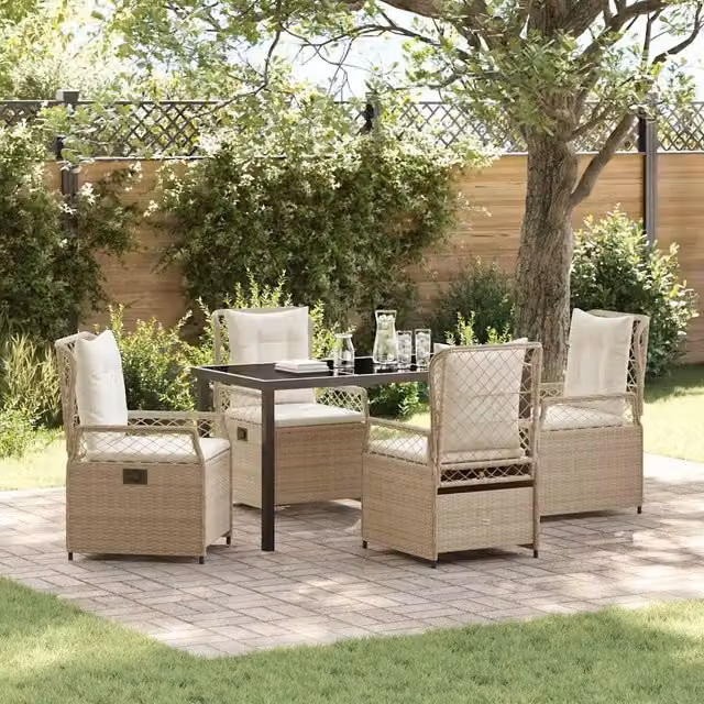 Set da Pranzo per Giardino 5 pz Beige e Bianco Crema polyrattan 3381011