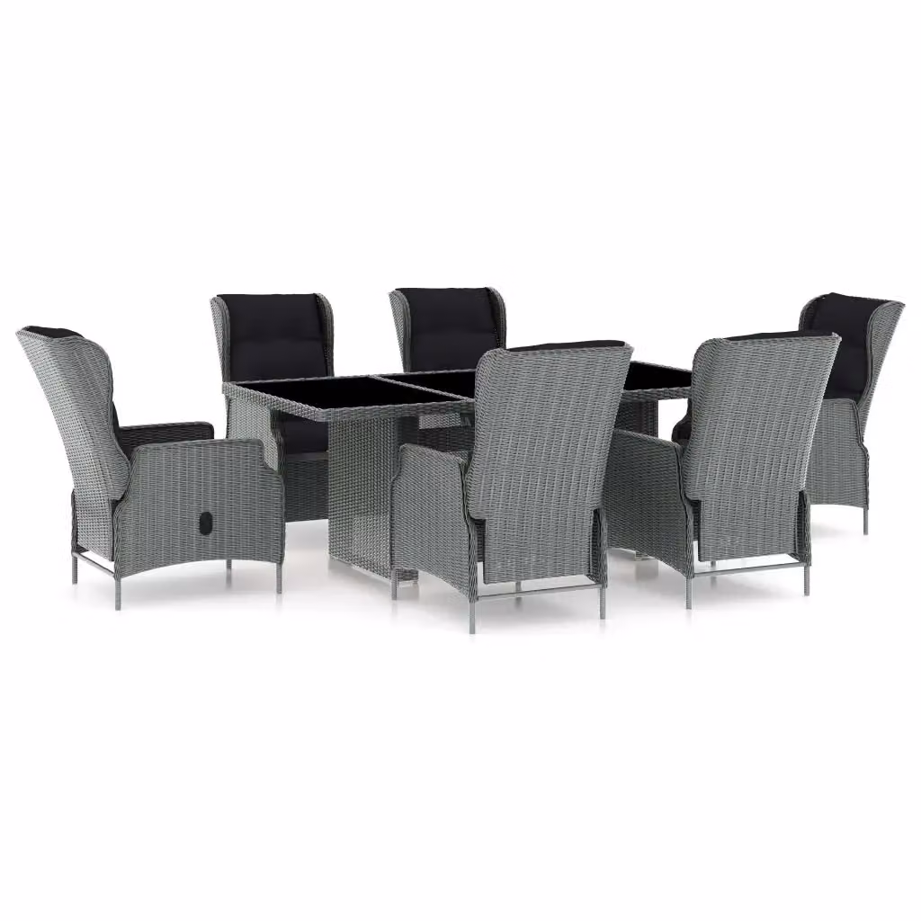 Set da giardino vidaXL in polyrattan con tavolo in vetro e 7 pezzi, colore grigio e nero – 2