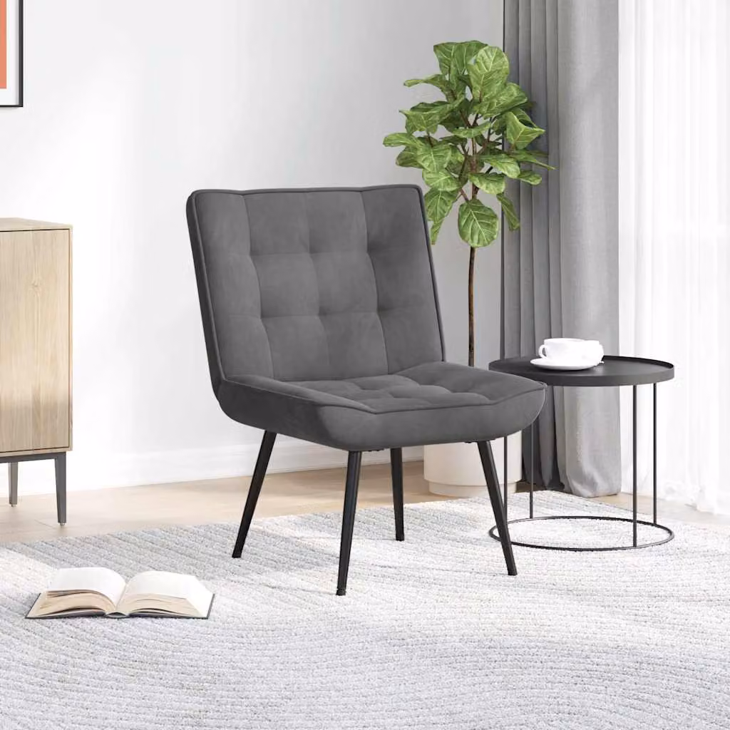Sedia Relax vidaXL con Ottoman in Velluto Grigio, L: 64 cm, P: 74 cm, H: 84 cm