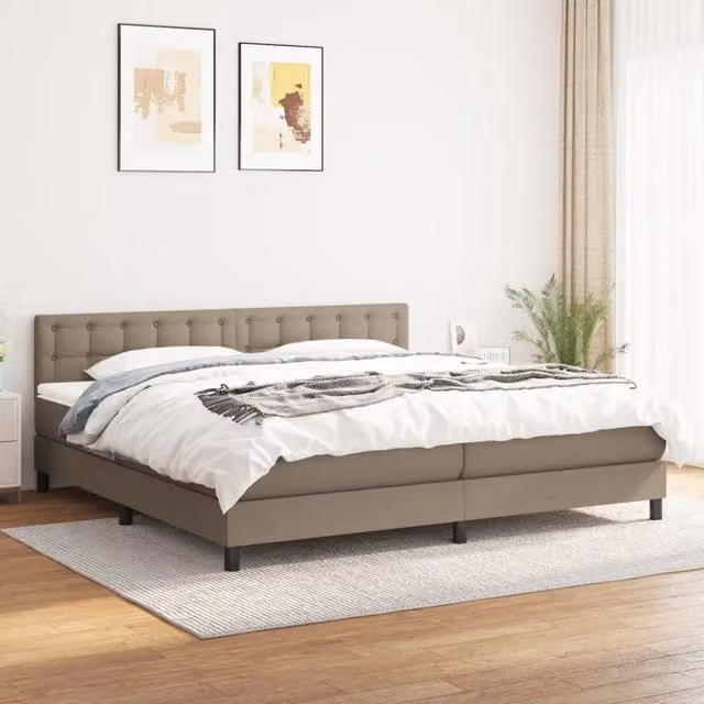 Letto Ibrido Moderno vidaXL con Materasso e Struttura in Tessuto Beige e Bianco L/P/H: 200 x 200 x 203 cm – 1
