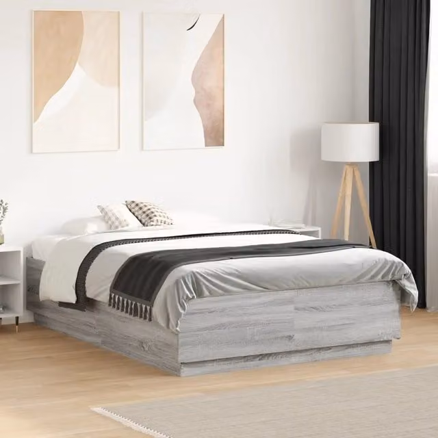 Letto Sonoma grigio vidaXL in legno multistrato L: 138 cm, P: 193 cm, H: 40 cm – 1