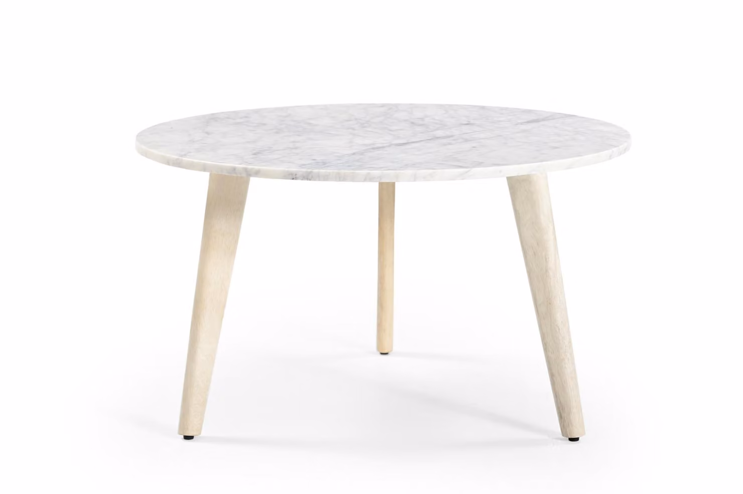 Marmoholz - Tavolino rotondo Modena Ø70 cm x H40 cm in marmo bianco naturale e legno di mango sbiancato - Tavolo in stile scandinavo