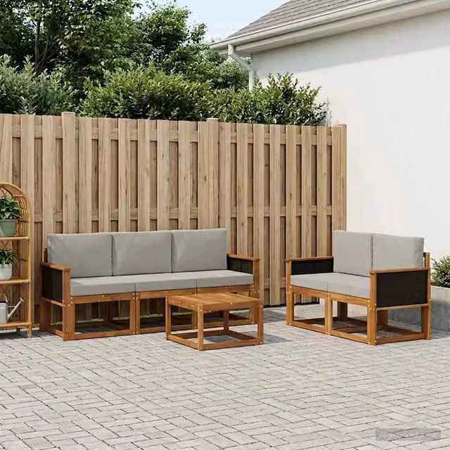 Set di divani da esterno 6 pz Naturale e Grigio Chiaro 3384982