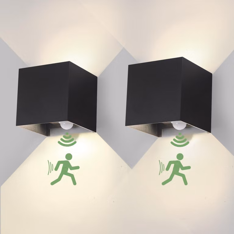 Lampada da parete a LED, 12W, con sensore di movimento, 4000K, colore nero