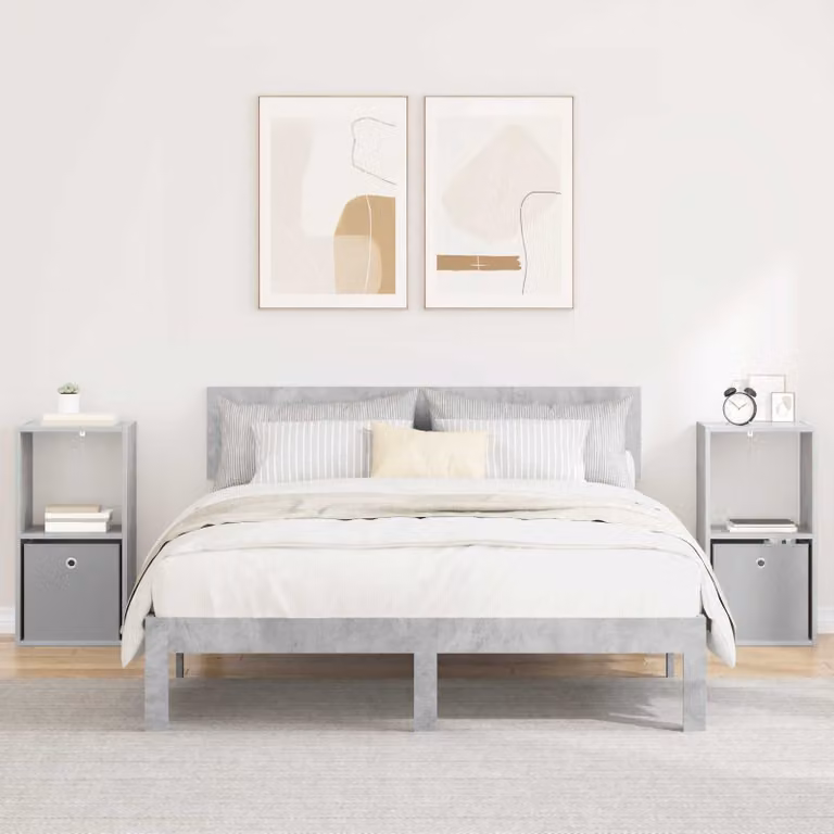 Set di 2 comodini moderni vidaXL in colore grigio cemento, L 35 cm x P 32 cm x H 68,5 cm
