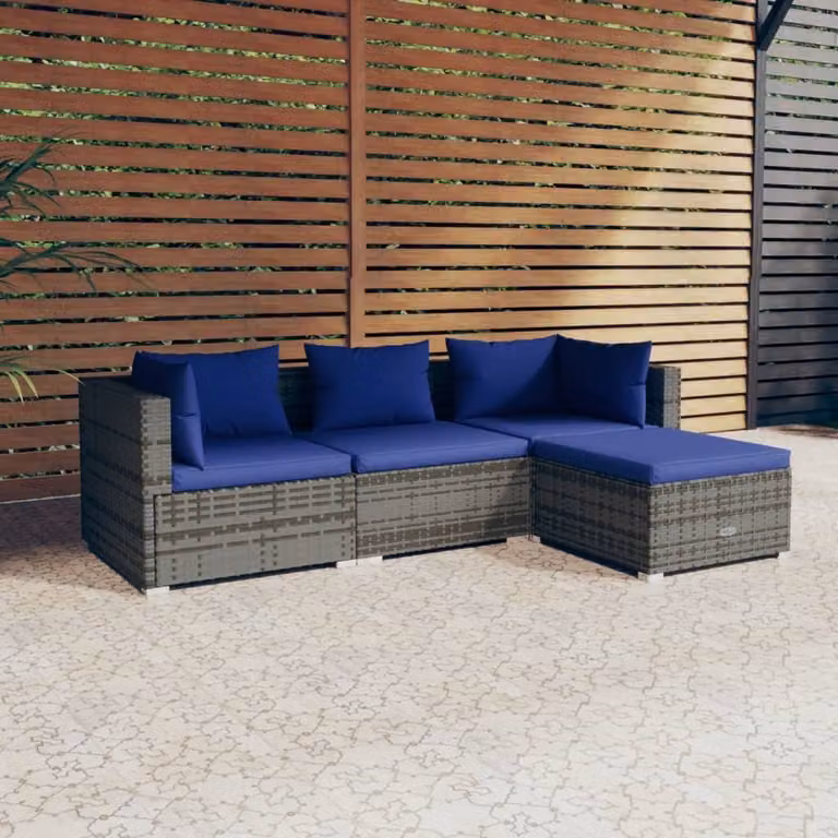 Maison Exclusive - Set da giardino da 4 pezzi con cuscini in polyrattan grigio