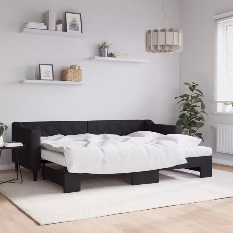 Divano Letto Estraibile vidaXL con Materassi in Tessuto Nero