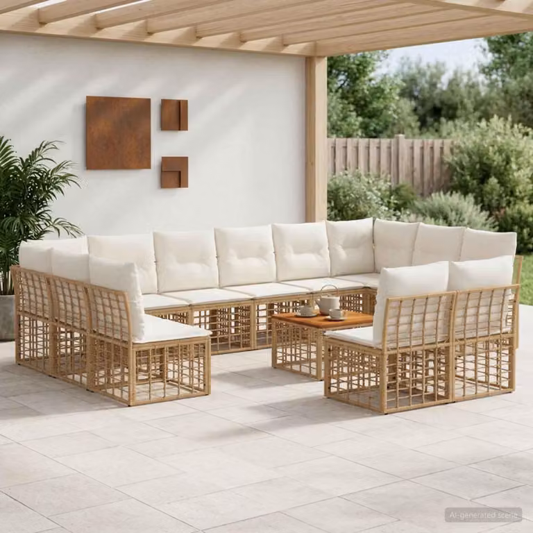 Maison Exclusive - Set da esterno per divano, 13 pezzi, 12 posti, color naturale e crema