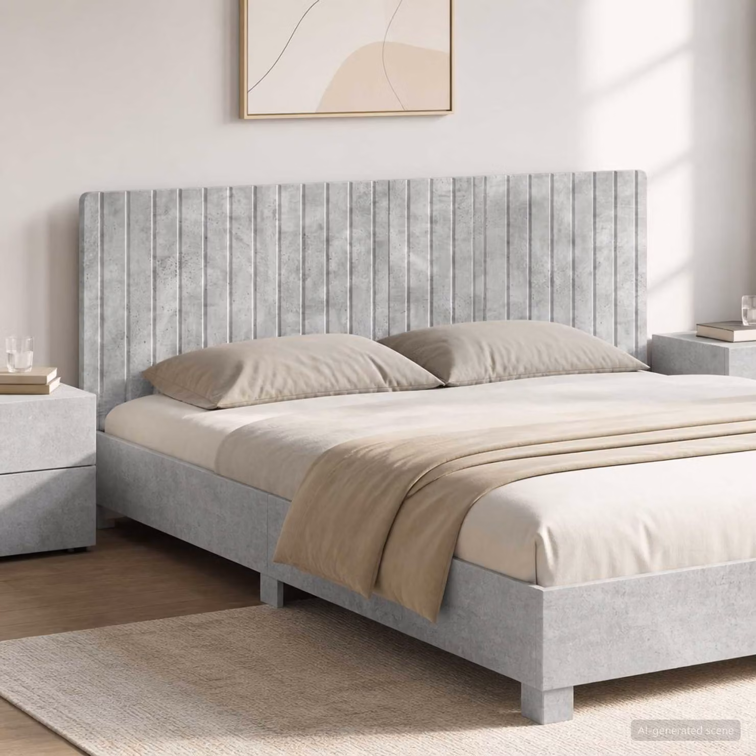Testiera da muro vidaXL ZWOLLE in tessuto grigio con ripiano integrato e pannello imbottito, L: 160 cm