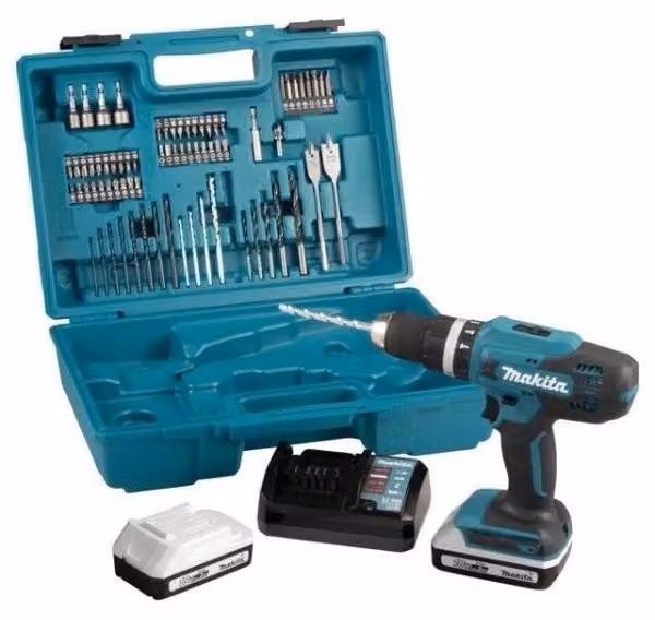 Makita HP488D007: Trapano avvitatore a percussione, batteria 18V, 74 accessori