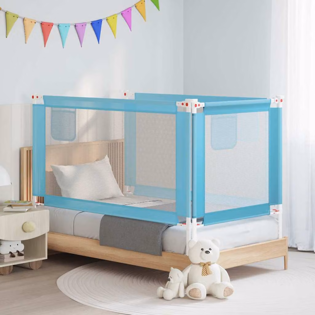 Sponda Letto di Sicurezza per Bambini vidaXL in Tessuto e Metallo, Blu, L: 150 cm, H: 25 cm