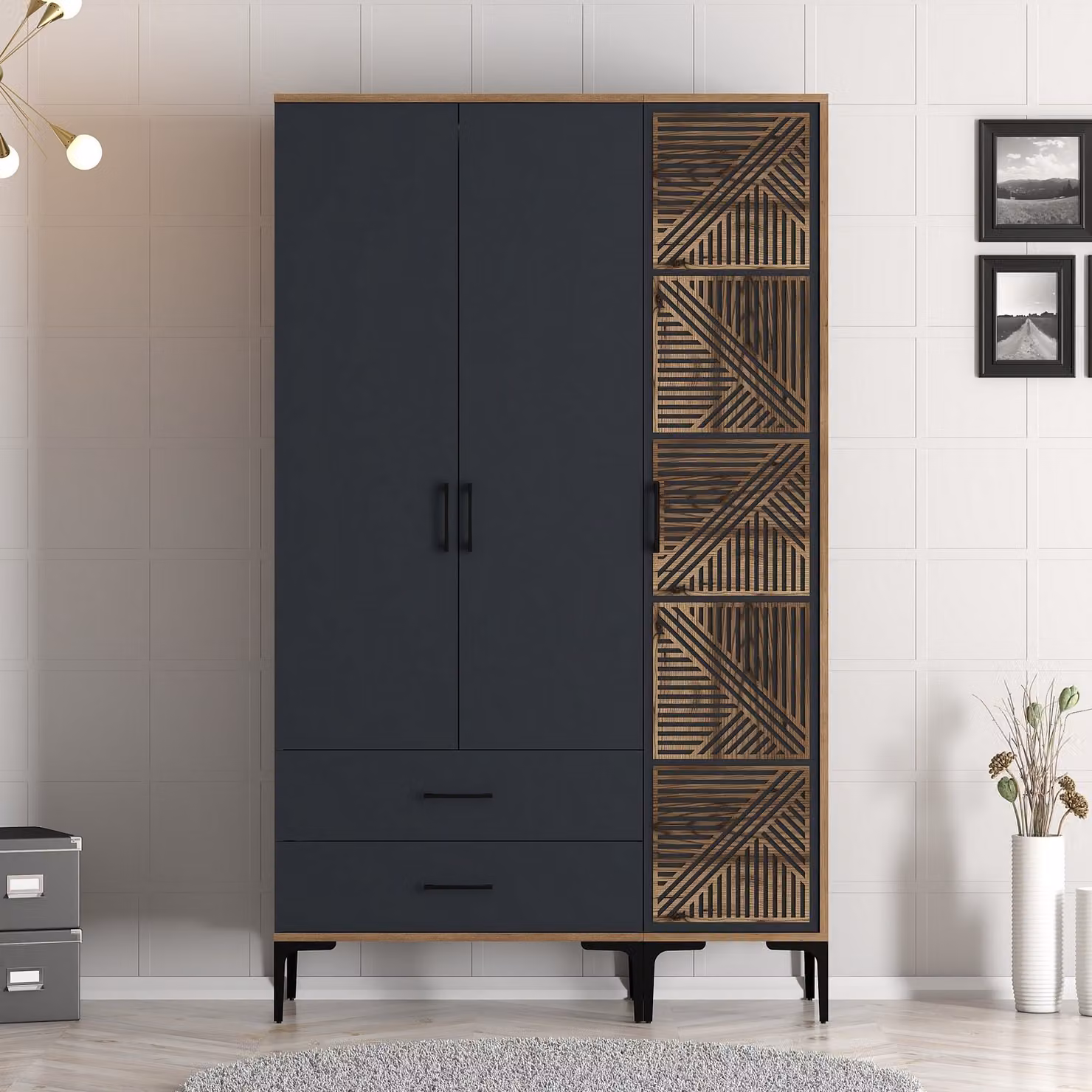 Skye Decor, Kumsal PT - Noce, Antracite, Armadio, Noce, 100% PANNELLI DI PARTICELLE RIVESTITI IN MELAMMINA, 120 x 201,4 x 47,5 cm