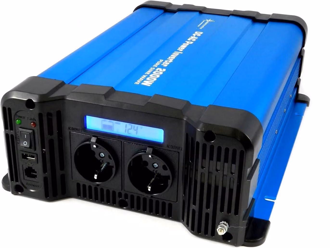 Convertitore di tensione da 12 V a 2000 Watt - Onda sinusoidale pura - 2 prese di corrente - Alloggiamento in alluminio
