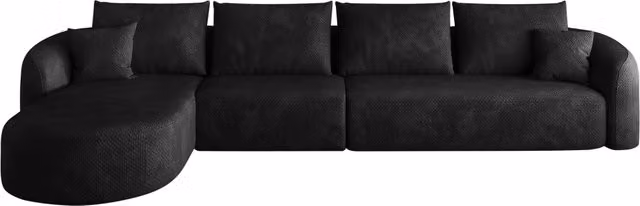 Divano angolare modulare moderno in tessuto nero per soggiorno e camera da letto L/P/H: 336 x 168 x 85 cm – 1