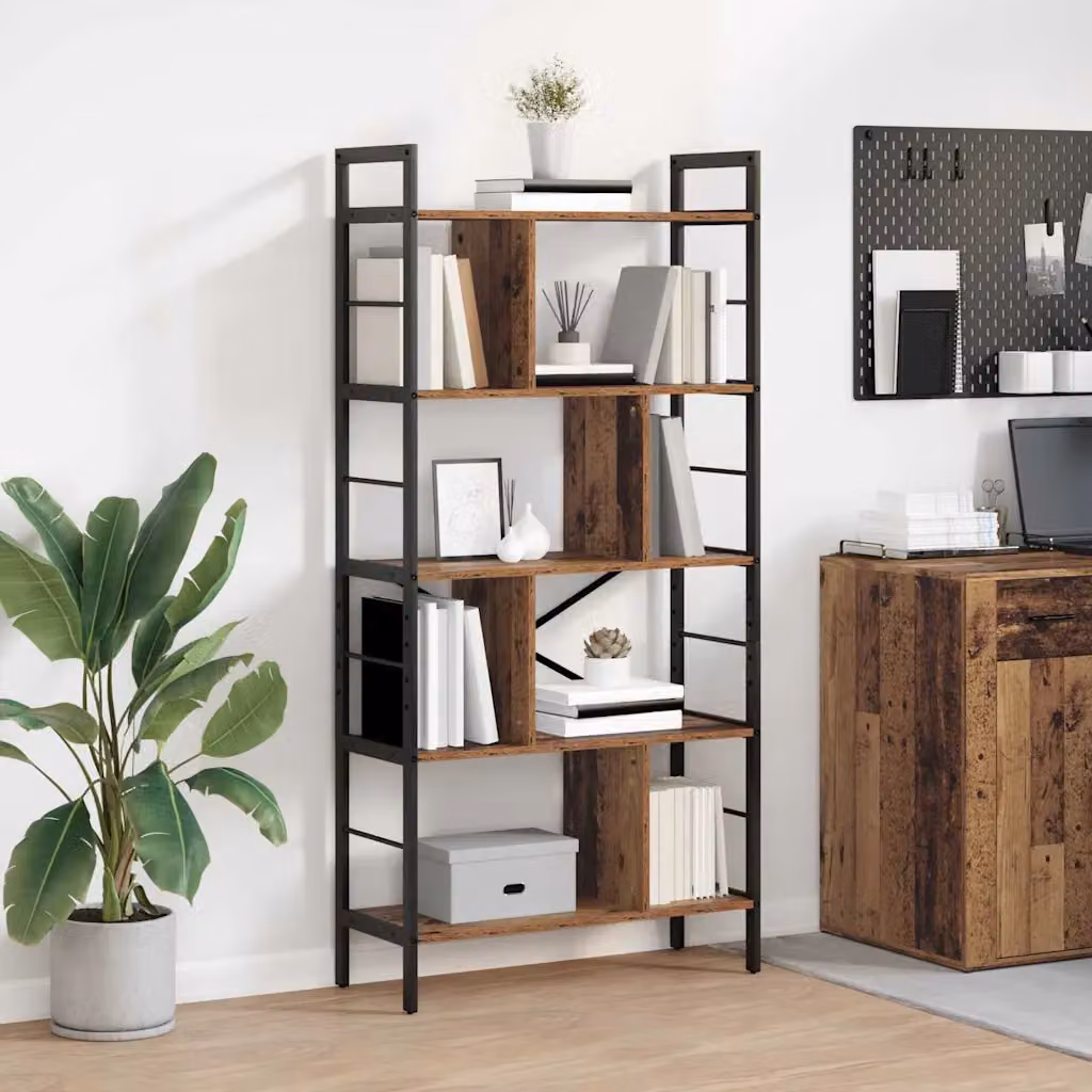 Libreria industrial vidaXL a 9 livelli in legno e metallo, colore marrone, L 75 cm x P 30 cm x H 156 cm