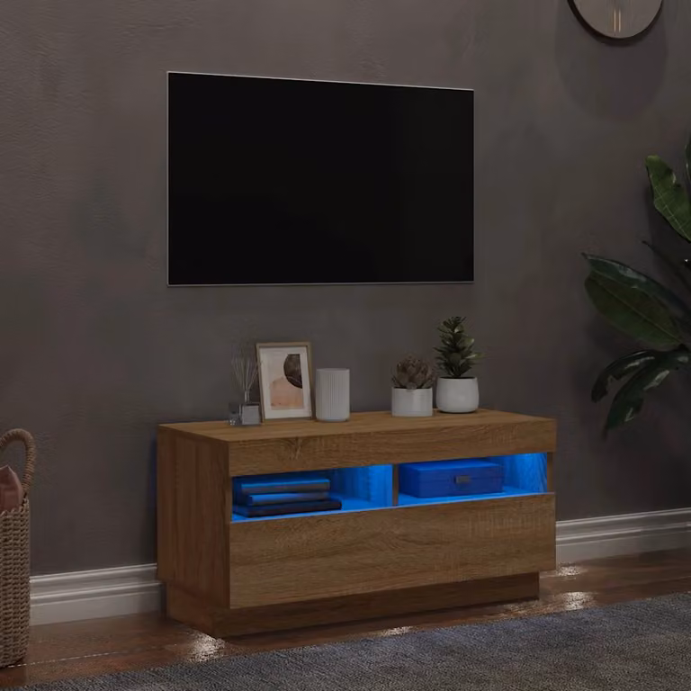 vidaXL Mobile Porta TV Moderno con Luci LED Integrate in Rovere Sonoma, L 80 cm x P 35 cm x H 40 cm