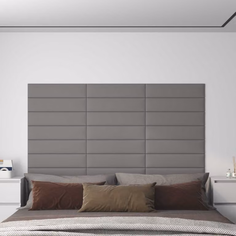 Set di 12 pezzi Testiera da Parete vidaXL in Tessuto Grigio, Dimensioni: 60 x 15 cm