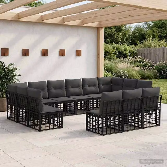 Set di divani da esterno Nero e Grigio scuro Poliestere 3437581