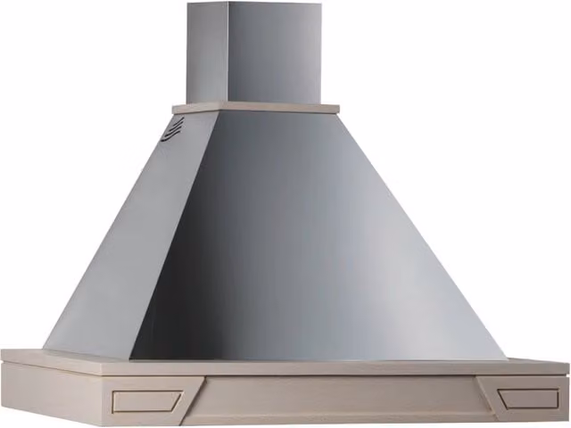 Cappa aspirante GINEVRA in acciaio inox silver e cornice in legno intarsio BIANCO cm 90