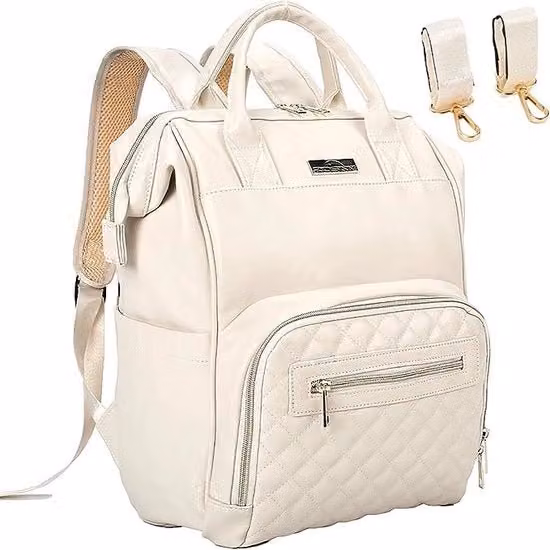 Zaino multifunzionale impermeabile in pelle PU per passeggino e carrozzina, colore bianco
