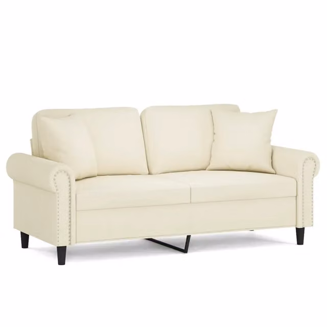 Divano | Divano da soggiorno | Sofa a 2 Posti con Cuscini Crema 140 cm in Velluto