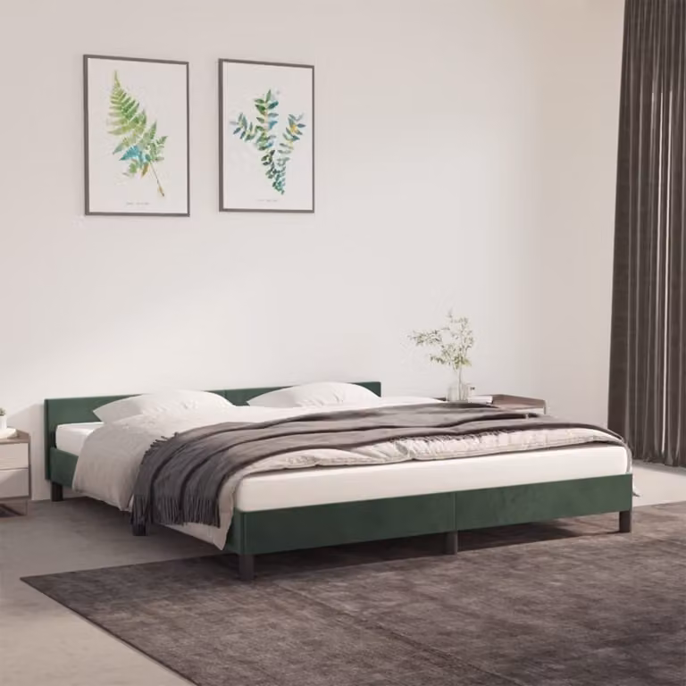 The Living Store Struttura letto con testiera in velluto verde scuro 180x200 cm
