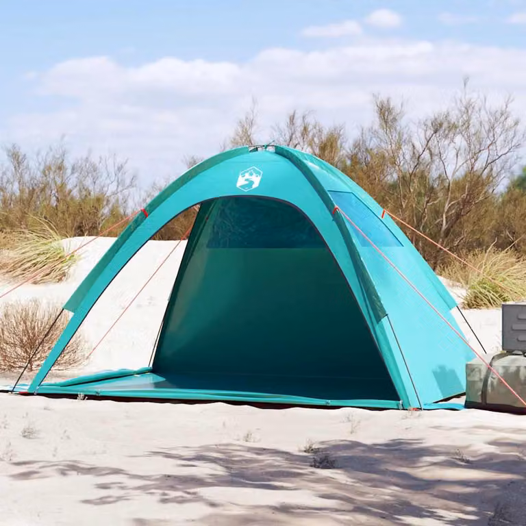 vidaXL Tenda da Spiaggia Impermeabile in Poliestere, Colore Verde Mare e Turchese, L: 210 cm, H: 130 cm