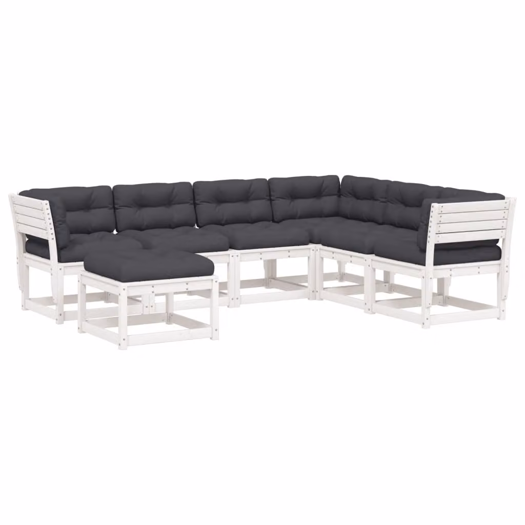 Set Salotto Giardino 7pz con Cuscini Bianco Legno Massello Pino