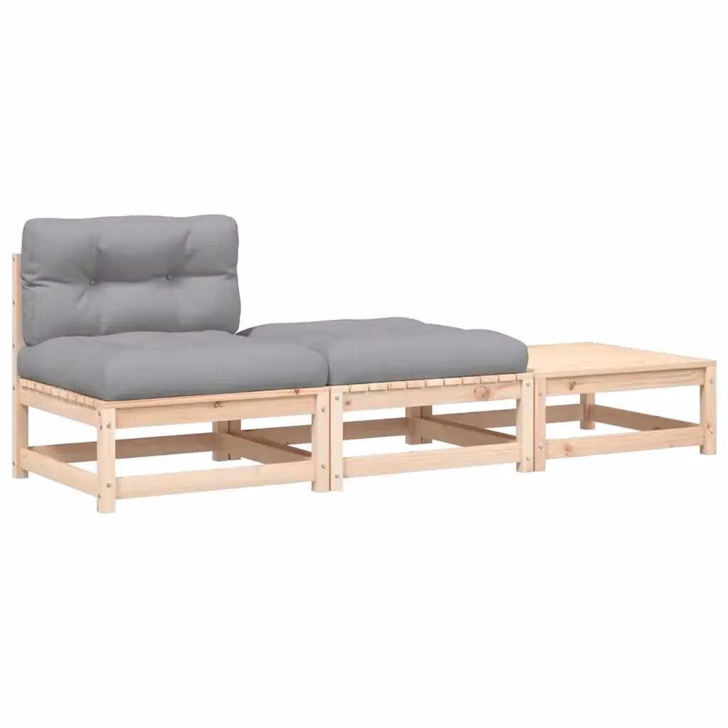 Divano da giardino vidaXL in legno di pino con cuscini e poggiapiedi coordinato colore grigio – 2