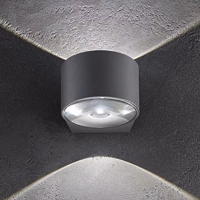 Lampada da parete a LED Lens in alluminio e vetro Grigio Scuro con luce Up/Down, 12W, IP65, H 12 cm x L 10,5 cm x P 7,6 cm