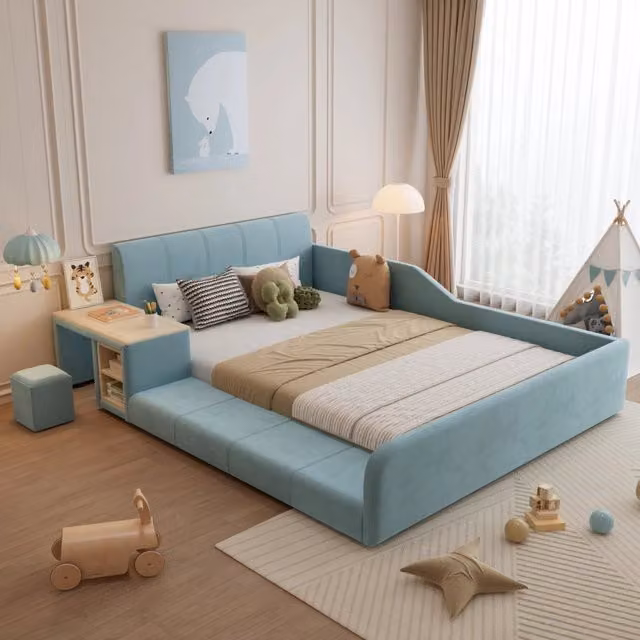 letto imbottito velluto blu 140x200 cm