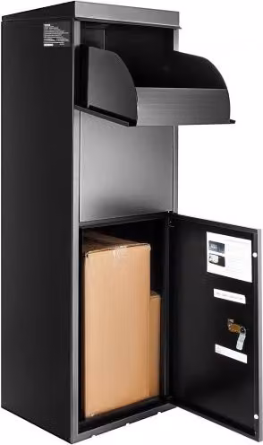 Cassetta postale per pacchi VEVOR da terra in acciaio zincato nero, L/P/H: 35,5 x 29,5 x 105,5 cm