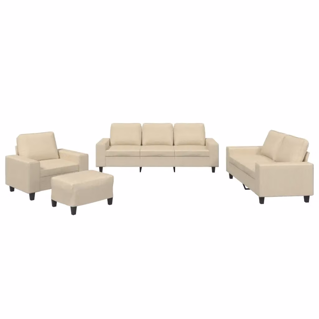 Set di divani 4 pezzi vidaXL in tessuto beige con pouf e cuscini per soggiorno moderno – 2