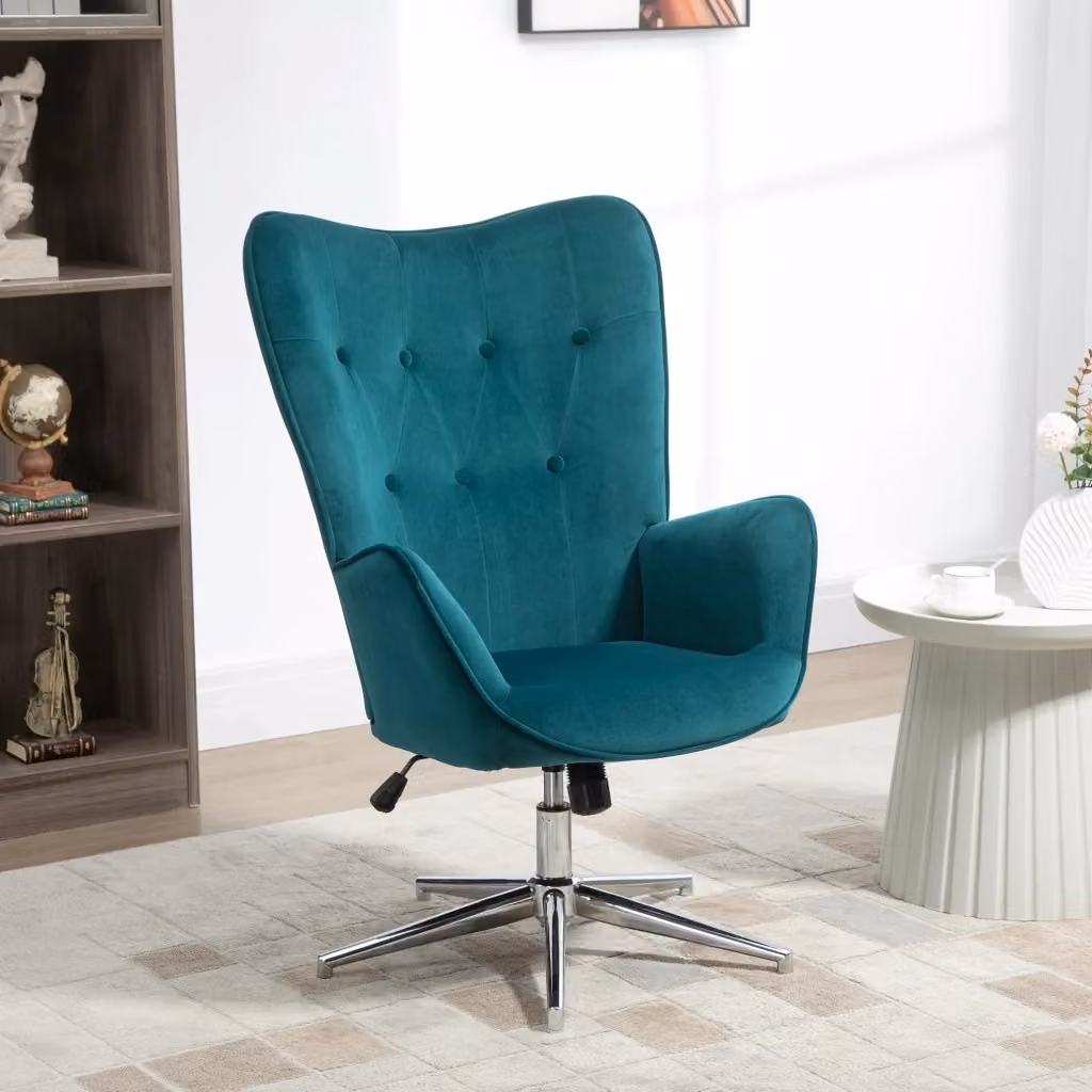 EasyComfort Poltrona Girevole in Velluto Blu per Ufficio e Salotto con Braccioli e Altezza Regolabile, L: 73 cm, P: 73 cm, H: 111.5 cm – 2