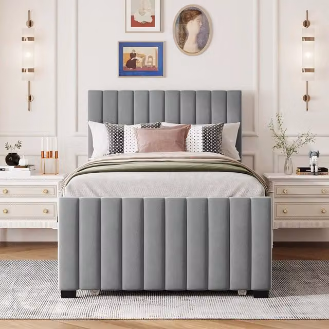 Letto singolo imbottito Chicfurn in velluto grigio con letto estraibile e rete, L/P/H: 90 x 190 x 107 cm