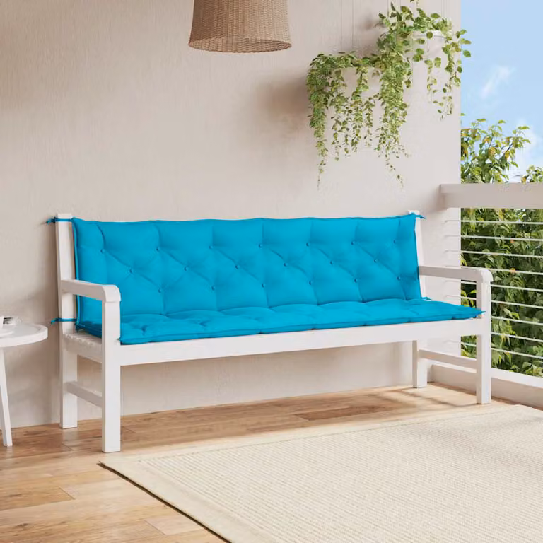 Set di 2 cuscini per panca da giardino vidaXL in tessuto turchese, impermeabili e resistenti ai raggi UV, L 200 cm x P 50 cm x H 7 cm