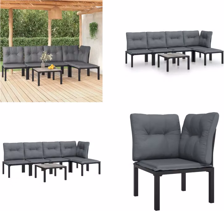 vidaXL Set da salotto da giardino 6 pezzi in poly rattan nero e grigio - Set da salotto da giardino - Set da salotto - Set di mobili da giardino