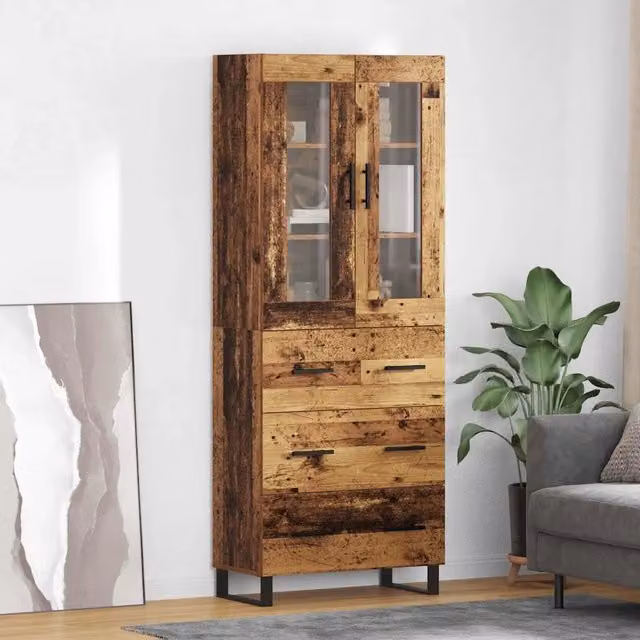 Credenza 2 pz-Set di 2 Buffet-Armadio da cucina Legno vecchio Legno Stratificato e Vetro 881925