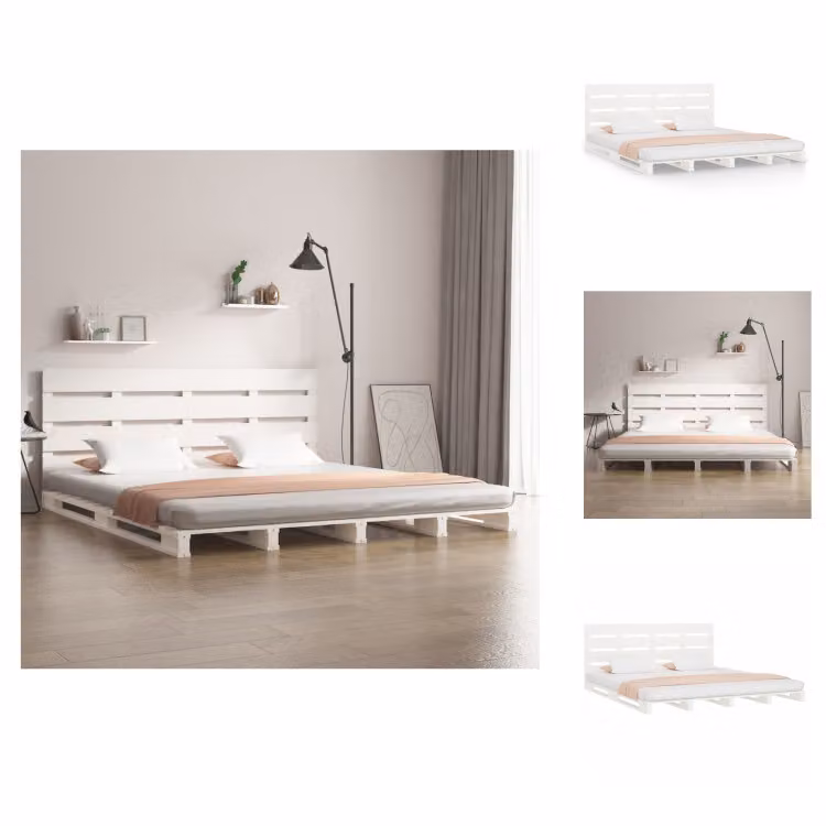 vidaXL Letto in legno massiccio bianco 200x200 cm pino - Letti e strutture letto