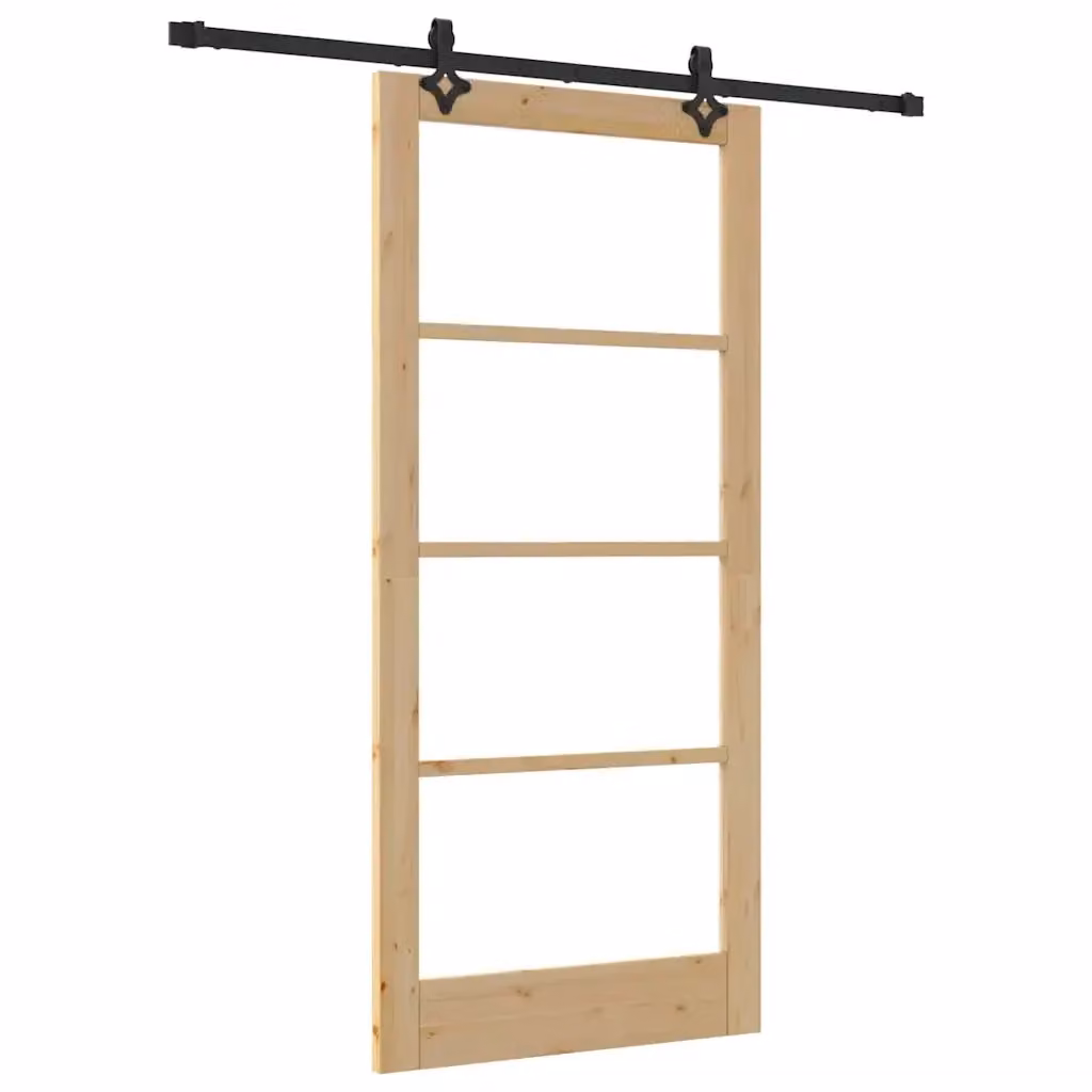 Porta scorrevole moderna vidaXL ORKDAL in legno e vetro, Colore Naturale e Nero, L: 93 cm, H: 202 cm – 2