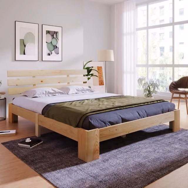 Letto 140x200 cm naturale con testiera e rete, senza materasso