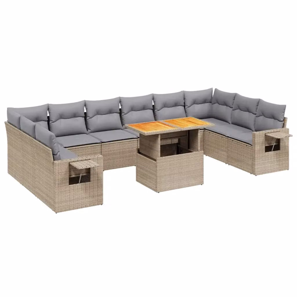 Set di divani da giardino VIDAXL in polyrattan con cuscini beige, 11 pezzi – 2